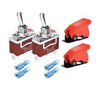GUUZI 2 Pezzi Interruttore a Levetta con Coperchio di Sicurezza Rosso 12VDC 15A/24VDC 10A/125VAC 15A/250VAC 10A Acceso/Spento 2 Pin 2 Posizione SPST Interruttori a Levetta per Auto