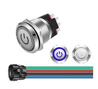 GUUZI 220V-230V/10A 22mm Interruttore a Pulsante a Scatto NO/NC Impermeabile LED Blu/Bianco Illuminato con Luce a LED Pulsante di Avviamento in Metallo con Presa di Corrente