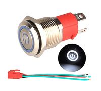 GUUZI 220V-230V / 15A Interruttore a Pulsante a Scatto NO Impermeabile LED Bianco Illuminato Pulsante di Avviamento in Metallo da 16 mm con Presa di Corrente