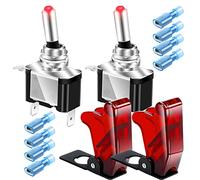 Guuzi 2pcs Acceso/Spento a 3 pin SPST Interruttori a Levetta per Copertura Luci a LED, Interruttore a Levetta a Bilanciere Illuminato a LED Rosso, Interruttore Automatico per Auto(20A 12V-24VDC)