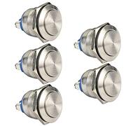 GUUZI 5 pezzi 19mm 5A 12V/24V/125V/250VAC Pulsante Momentaneo Impermeabile con Terminali a Vite Pulsante in Acciaio Inossidabile (Testa Alta)