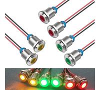GUUZI 6 Pezzi 12V-24V 12mm LED Pannello Pilota Cruscotto Spia Indicatore Luminoso Lampada Pilota Cruscotto Lampadine Direzionale (Rosso/Giallo/Verde)
