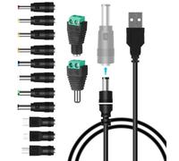GUUZI Cavo di Alimentazione da USB a CC, Cavo di Ricarica Universale da 5 V CC 5,5x2,1 mm, 13 Connettori (6,4×4,4, 6,3×3,0, 5,5×2,5, 5,5×2,1, 5,5×1,7, 4,8×1,7, 4,0×1,7, 3,5×1,35, Tipo-C,Connettore CC)