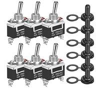 GUUZI Heavy Duty Rocker Toggle Switch 12V-24V-48V-110V/10A, 220V-230V/6A, SPST 2Pin Interruttore ON/Off Barra di Metallo Coperchio Tappo Impermeabile -6 Pezzi