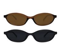 GUVIVI Occhiali da sole ovali retrò da donna chic occhio di gatto anni '90 occhiali da sole leggeri ombreggiati sottili occhiali da sole alla moda protezione UV, Confezione da 2, nero + marrone, s