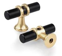 GUWINA 10 Pezzi Maniglie Per Mobili da Cucina Monoforo,Moderni Maniglie T Bar Cucina in Lega di Zinco Maniglie Cassetti per Armadietti Mobile Porte con Vite,Nero con Base Dorata