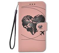 Guxira Cover Pelle Portafoglio per Samsung Galaxy A56 5G, Custodia A Libro Protettiva Flip Case con Magnetica Silicone Antiurto Slot Carte per Ragazze Donne - Rosa Nero Amore