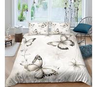 GUYDZOOM Butterfly ArtSet Di Copripiumino ultra microfibra 3 pezzi motivo 3D con cerniera Monochrome Floral Style copripiumino con federe traspirante ultra morbido for coppie Single（140x200cm）