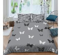 GUYDZOOM Butterfly patterncopripiumino ultra microfibra 3 Pezzi stampa 3D con cerniera Monochrome artistic Set Di Copripiumino con federa soffice morbida for adolescenti Single（135x200cm）