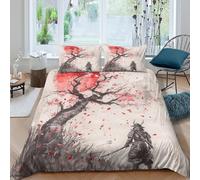 GUYDZOOM samurai warriorcopripiumino microfibra 3 pezzi motivo 3D con cerniera Japanese ink Painting_ Set Di Copripiumino incluso federe aiosa morbida for ragazzi King（220x240cm）