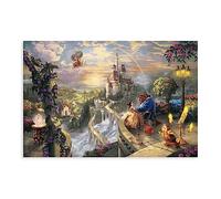 GUyfam Poster su tela con Thomas Kinkade La Bella e la Bestia che si innamora, decorazione artistica da parete per soggiorno e camera da letto, 30 x 45 cm