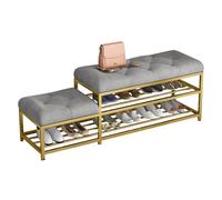 Guyifuny Panca da ingresso con 3 ripiani e seduta imbottita in velluto, panca da fine letto con vano portascarpe, pouf con struttura in metallo per soggiorno, camera da letto, corridoio, grigio, 110