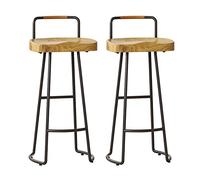 Guyifuny Sedie da bar, sgabelli da cucina, sgabelli da bar in legno massello con schienale basso e base in metallo, set da 1/set da 2, isola per sala da pranzo, ristorante, pub, caffè, set da 2, 75 c