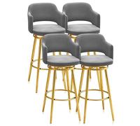 Guyifuny Set di sgabelli da bar in velluto da 1/2/3/4, sgabello moderno girevole con struttura in metallo dello schienale, sedia da colazione con schienale e poggiapiedi(75cm Grey Gold Leg,Set of 4)