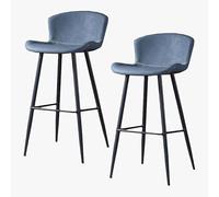 Guyifuny Sgabello da bar alto da bancone, seduta in similpelle, set di 2, sedia da pranzo in metallo retrò con schienale, cucina da interno, bancone industriale, blu, altezza seduta 75 cm