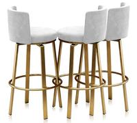 Guyifuny Swivel Bar Stools Set of 3, Modern Velvet Stools Chair with Back, Kitchen Counter Height Breakfast Chair Set for Kitchen Island(White Gold Frame,75cm)