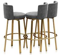 Guyifuny Swivel Bar Stools Set of 3, Modern Velvet Stools Chair with Back, Kitchen Counter Height Breakfast Chair Set for Kitchen Island(Grey Gold Frame,65cm)