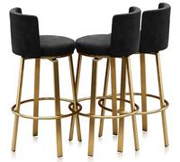 Guyifuny Swivel Bar Stools Set of 3, Modern Velvet Stools Chair with Back, Kitchen Counter Height Breakfast Chair Set for Kitchen Island(Black Gold Frame,65cm)