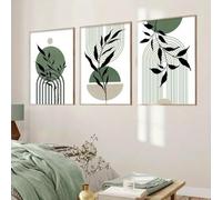 Guying Art Decorazione murale Boho verde salvia, verde, nero, beige, astratta, di metà secolo, moderna, botanica, soggiorno, camera da letto (40x80 cm/cornice interna)