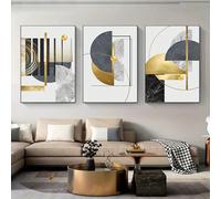 Guying Art Poster astratti in lamina d'oro Motivi geometrici dorati Dipinti su tela Quadri moderni da parete per soggiorno Decorazioni per la casa 50x70 cm (20x28 pollici) x3 con cornice