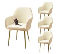 GUYIRT Coprisedia con schienale curvo, con braccioli, in velluto, con schienale curvo, per sedie da pranzo, moderne, per casa, feste, hotel (beige, set di 4)