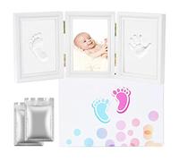 Guyisile Cornice Impronte Neonato con Argilla, Kit Calco Mani e Piedi Bebè con Porta Foto Multiplo, Cornice Ricordo Nascita per Cameretta, Idea Regalo Baby Shower e Battesimo 35 x 15,5 cm