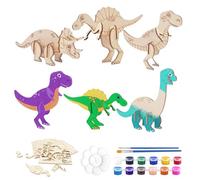 Guyode 16 Pezzi Kit DIY Bambino Puzzle Dinosauro, DIY Dinosaur Legno Kit Pittura Bambino Attività Manuale, Tempo Libero Creativo Giocattolo Dinosauro