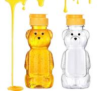 Guyode 2 Pezzi 250ml Dispenser Miele Orso in Plastica con Imbuto, Trasparente Vasetti per Marmellata con Coperchio Incernierato, Vasetti Miele Yogurt Contenitore per Stoccaggio e Distribuzione