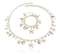 Guyode 2 Pezzi Collana Pancia Bracciale Donna Cavigliera Conchiglie Donna Waist Chain Braccialetti Estivi Belly Chain Collana Conchiglie Bracciale mare Waist Beads Stella Marina Gioielli Jewellery
