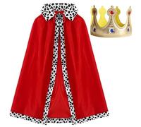 Guyode 2 Pezzi Costumi di Carnevale Adulti Moda Includere 1 Pezzi mantello Rosso Con Macchie Bianche E 1 Pezzi Corona re Comodo e Durevole si Applica a Ragazzi e Ragazze Halloween Natale Carnevale