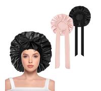Guyode 2 Pezzi Cuffia Seta Capelli Notte con Cinturino Largo Regolabile, Traspirante Silk Bonnet Seta per Capelli Ricci e Lunghi, Berretto Da Notte Raso Elastico Per Dormire (Rosa, Nero)