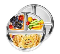 Guyode 2 Pezzi Piatti Piani, Piatto Diviso In Tre Per Dieta, Riutilizzabili Piatto Piano per Adulti e Bambini con 3 Scomparti, Adatti al Alla Lavastoviglie, Acciaio Inossidabile, 23cm