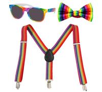 Guyode 3 Pezzi Bretelle Arcobaleno Colorato Papillon Rosso Uomo Stabile e Confortevole Papillon Bambino Regolabile si Applica a Festa di Carnevale Festa a Tema Spettacolo Teatrale Fotografia