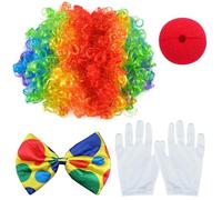 Guyode 4 Pezzi Accessori Costume Clown, Colorata Pagliaccio Parrucca+Naso da Pagliaccio+Guanti da Clown+Papillon Colorata, Costume Carnevale Costume Halloween Bambino Cosplay Circo Spettacolo