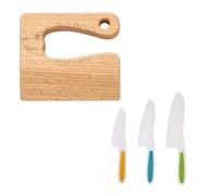 Guyode 4 Pezzi Accessori Cucina Bambini, Giocattolo Coltelli per Bambini Antitaglio, Ln Legno Set Coltelli da Cucina, Carino Coltello Finto per Tagliare Cucinare Frutta Verdura (Giallo/Verde/Blu)