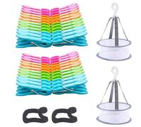 Guyode 48 Pezzi Mollette per Bucato, 2 Pezzi Cestino Mollette Bucato, Colorati Morsetti per Telo Mare, Plastica Clip pere Tende, Antivento Morsetti Stendibiancheria Trapunte Asciugamani Coperte