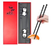 Guyode Bacchette Cinesi, Chopsticks Riutilizzabili con 2 Porta Bacchette a Forma di Panda, Bacchette Sushi Personalizzate, Bacchette Lavabili per Lavastoviglie con Confezione Regalo