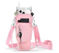 Guyode Porta Bottiglie Acqua con Scomparto per Cellulare, Borsa per Borraccia con Tracolla Regolabile, Borsa Tracolla Porta Bottiglia Custodia Borraccia, Termica per Bottiglie Portatile (Rosa)
