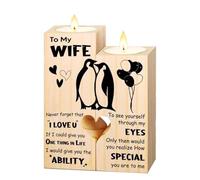 Guyode Portacandele Regali Compleanno, Migliore Regalo Amica Natale Candele Personalizzate, Portacandele Legno Forma di Cuore, Idee Regalo per Donna, Decorazione per la Casa (Manda Moglie)