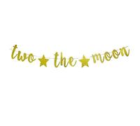 Guysckfi Striscione con scritta "Two the Moon", per 2° compleanno, decorazione per feste nello spazio, oro, 13 cm