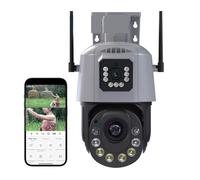 GUYSGNX Telecamere di sicurezza, Telecamera IP wireless for visione notturna a colori da 8MP 4K con doppio obiettivo PTZ Zoom ottico 36X Ai rilevamento umano per uso esterno(6MP Add 64G Card)
