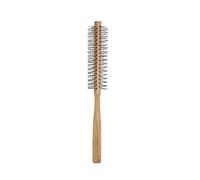 GUYTRM Mini spazzola for capelli rotonda in nylon Pettine for capelli ricci Pettine rotante Spazzola rotonda for capelli sottili o corti con manico in legno lingli(Khaki)