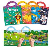 GUYUCOM 4 Libri di Adesivi Trasparenti Maxi Pieghevoli per Bambini | 4 temi: dinosauri, animali, spazio e veicoli. Adesivi gel trasparenti riutilizzabili e grandi scene apribili per giocare.