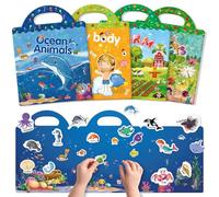 GUYUCOM 4 Pezzi Stickers Book: Libro Adesivi Attacca e Stacca Bambini 2 3 4 5 6 Anni Animali Marini, Parte del Corpo, Insetto, Giocattolo per Bambini, Regalo Educativo Compleanno Riutilizzabile