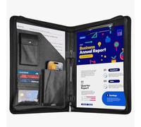 GUYUCOM Cartella per conferenze in pelle con cerniera, formato A4, cartella portadocumenti da viaggio, portafogli da viaggio, nero