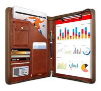 GUYUCOM Cartella Portadocumenti A4 Pelle PU con Cerniera Lavoro, Marrone | Organizer da conferenza con scomparti tablet, smartphone, carte e blocnotes. Elegante idea regalo per uomini e donne.