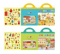 Guyucom Confezione 2 Libri Adesivi 3D Riutilizzabili per Bambini Portatili, Impermeabili - Regalo 2-6 Anni