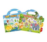 GUYUCOM Confezione da 2 Libri Adesivi Riutilizzabili per Bambini e Bambine, Adesivi Durevoli Senza Colla per Attività Artigianali, Dinosauri, Animali e Giocattoli da Viaggio