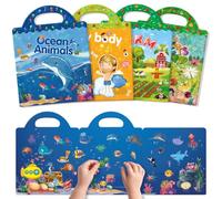GUYUCOM Set di 4 adesivi per bambini riutilizzabili per bambine a partire dai 2 anni, adesivi a tema include insetti da fattoria, corpo oceano, giocattolo regalo per 2 3 4 5 6 anni