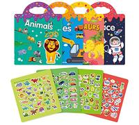 GUYUCOM Set di 4 adesivi riutilizzabili per ragazze dai 2 anni in su, adesivi 3D, temi, include dinosauri, animali, veicoli e stanza, giocattolo regalo per bambini per 2 3 4 5 6 anni